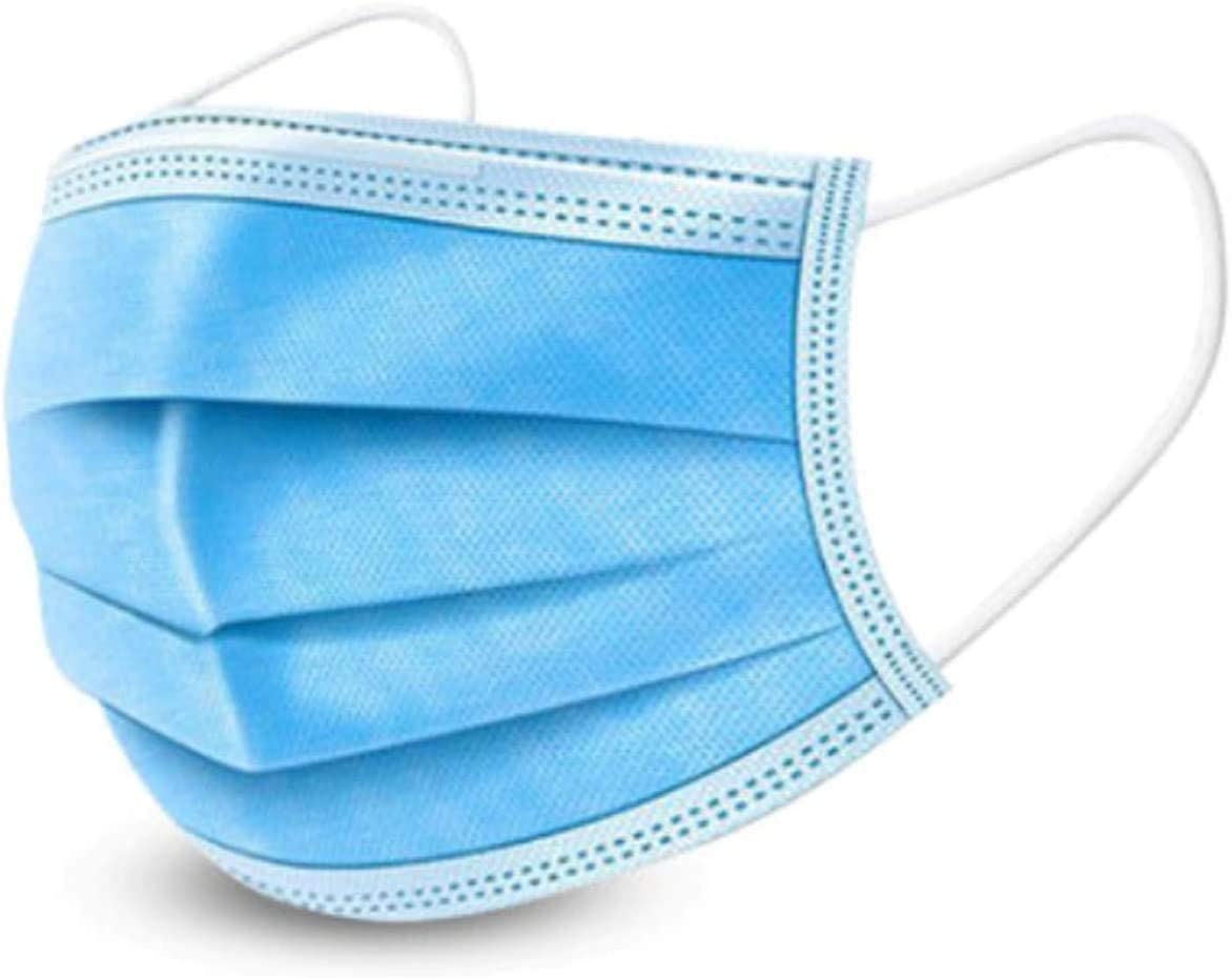 Disposable Blue Face Masks Protective 3 Ply Breathable Triple Layer Mouth Cover with Elastic Ear loops - Box of 50